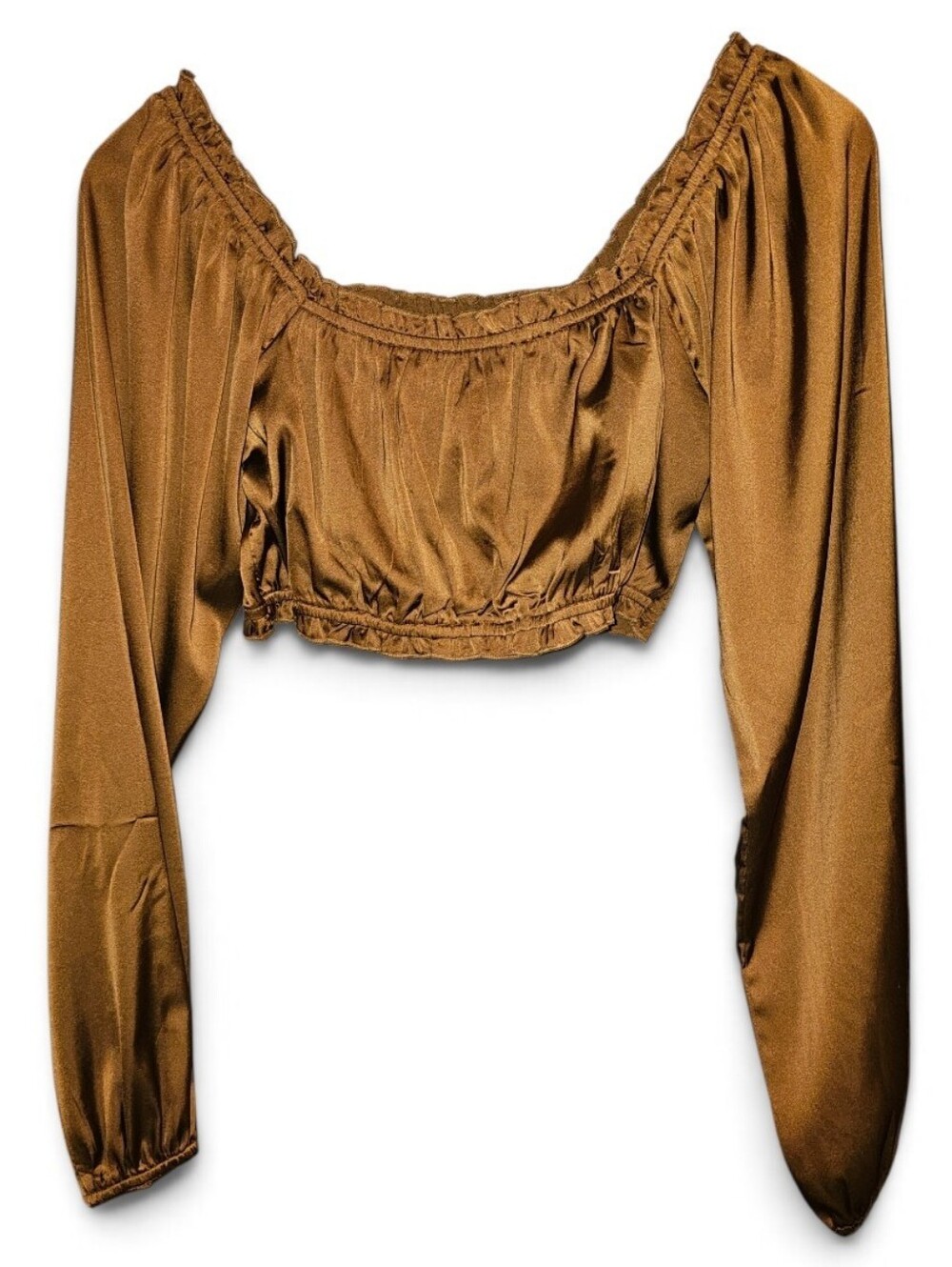 CAMELLIA Satin Bandeau Long Sleeve Crop Top - Medium